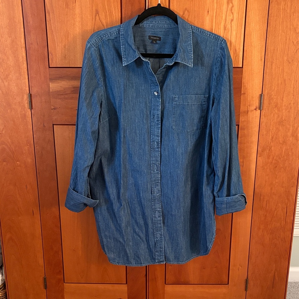 Talbots Chambray Button-Down Boyfriend Shirt - image 1